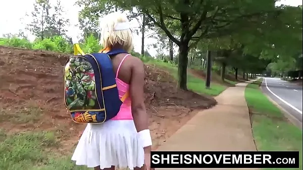 XXX American Ebony Walking After Blowjob In Public, Sheisnovember Lost a Bet Then Sucked A Dick With Her Giant Titties and Nipples out, Then Walked Flashing Her Panties With Upskirt Exposure And Cute Ebony Thighs by Msnovember top video's