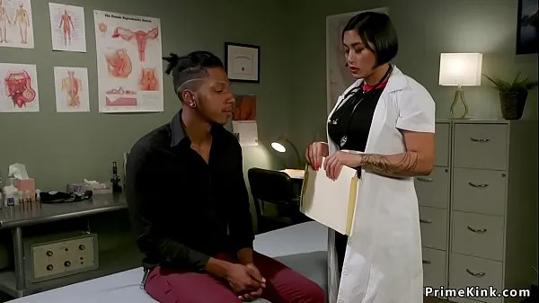 XXX Busty brunette Asian doctor wanks off with two hands big black cock to patient शीर्ष वीडियो