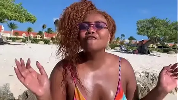 XXX Gaby Amarantos singing on the beach in a thong bikini top videoer