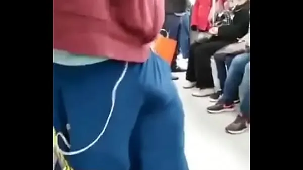 XXX Male bulge in the subway - my God, what a dick วิดีโอยอดนิยม