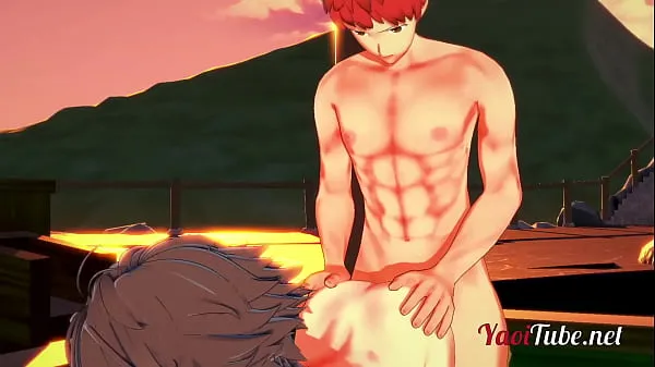 XXX Fate Yaoi - Shirou & Sieg Having Sex in a Onsen. Blowjob and Bareback Anal with creampie and cums in his mouth 2/2 शीर्ष वीडियो