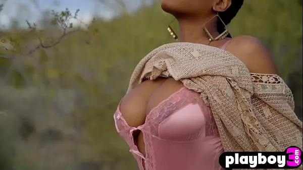 XXX سب سے اوپر کی ویڈیوز Big tits ebony teen model Nyla posing outdoor and babe exposed her stunning body