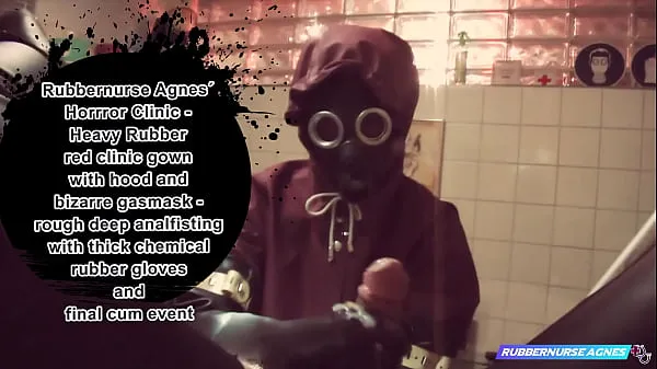 XXX Rubbernurse Agnes - Heavy Rubber red clinic gown with hood and bizarre gasmask - rough elbowdeep analfisting with thick chemical rubber gloves and final cum event top videoer